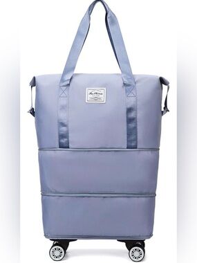 Light Blue Expandable Rolling Travel Duffel Bag with Removable Wheels